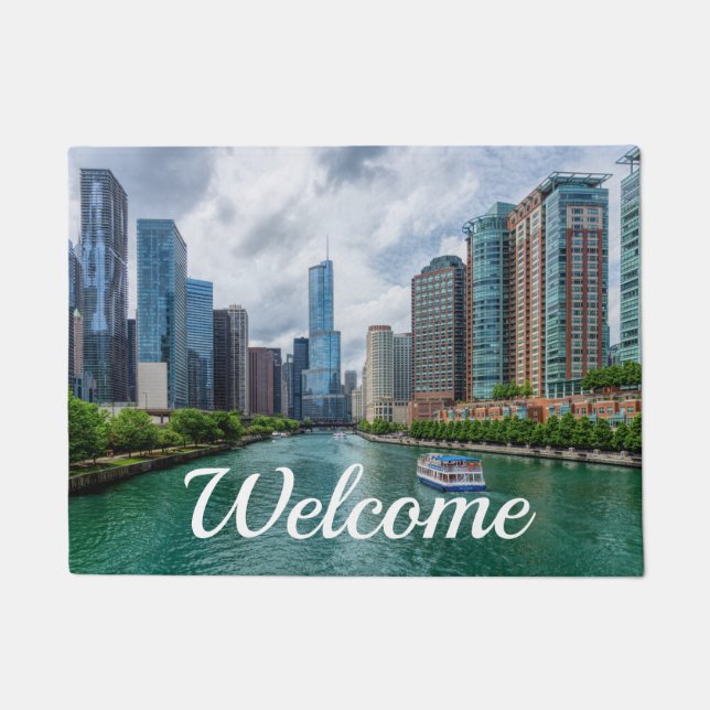 Chicago River and Trump Tower Welcome Doormat (Front)