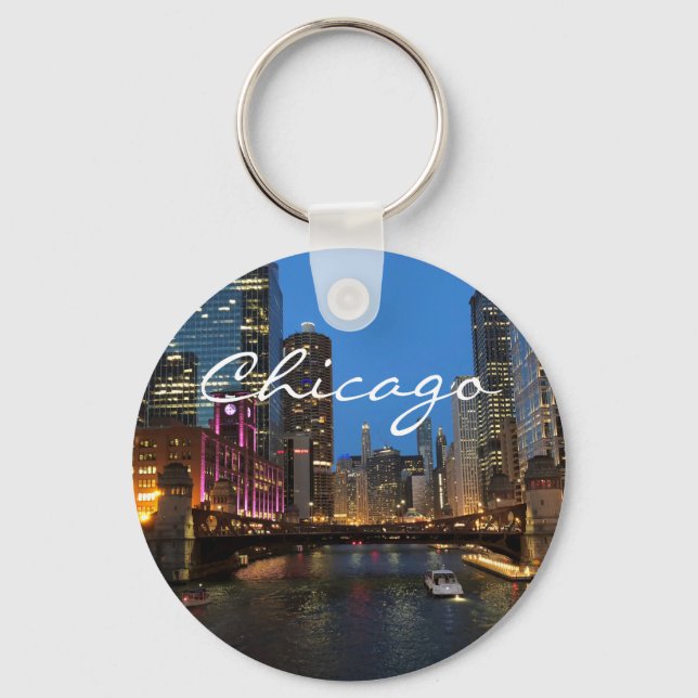 Chicago River at Night Key Ring (Front)