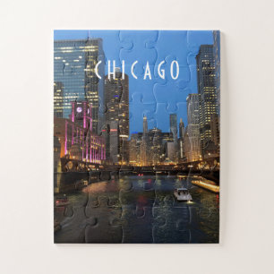 Chicago River at Night Kids Jigsaw Puzzle