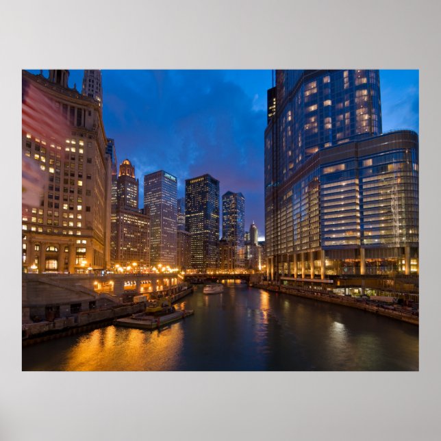 Chicago River At Night Poster (Front)