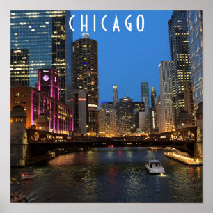 Chicago River at Night Poster