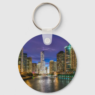Chicago River at Sunset, labelled,  Key Ring
