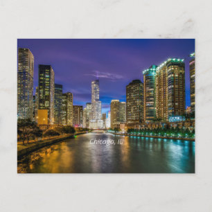 Chicago River at Sunset, labelled, Postcard