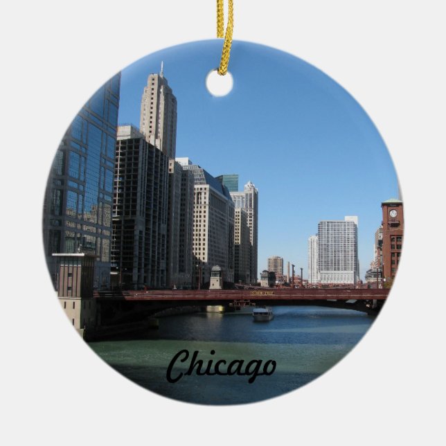 Chicago River Ceramic Tree Decoration (Front)