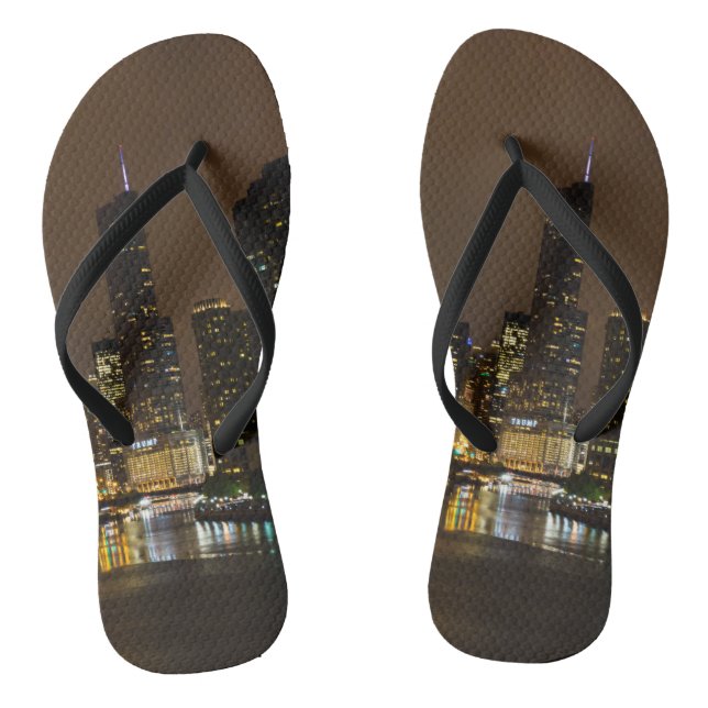 Chicago River Night Storm Flip Flops (Footbed)