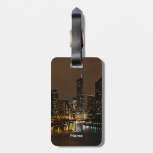 Chicago River Night Storm Luggage Tag