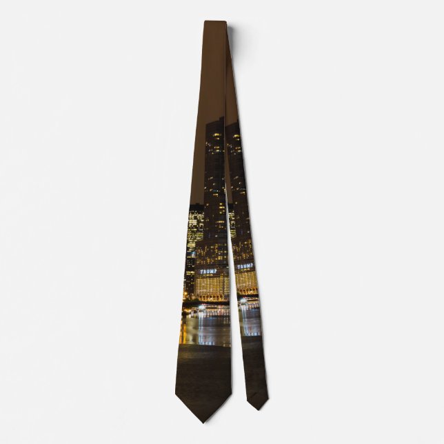 Chicago River Night Storm Neck Tie (Front)