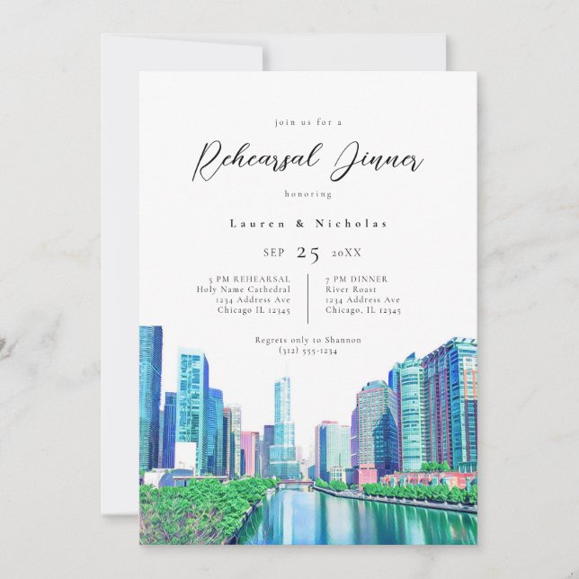 Chicago River Rehearsal Dinner Invitation (Front)