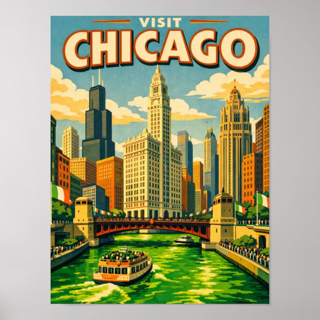 Chicago River Saint Patricks day postcard Poster (Front)
