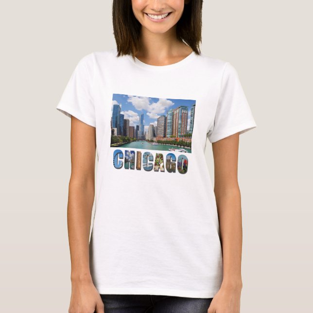 Chicago River Skyline Photo T-Shirt (Front)