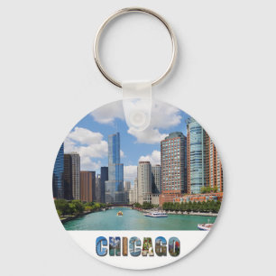 Chicago River Skyline Travel Photo Key Ring