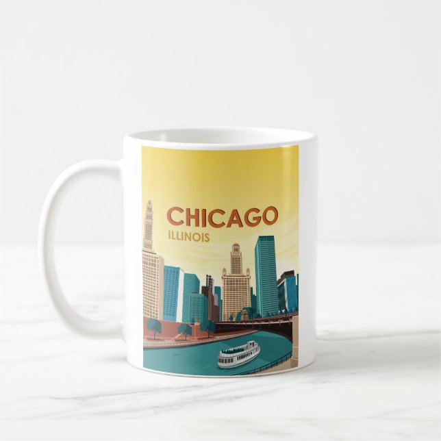 Chicago River Skyline Vintage Travel Coffee Mug (Left)