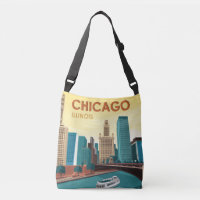 Chicago River Skyline Vintage Travel