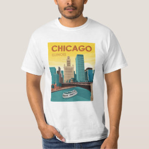 Chicago River Skyline Vintage Travel T-Shirt