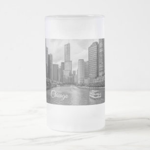 Chicago River Trump Tower Grayscale Frosted Mug
