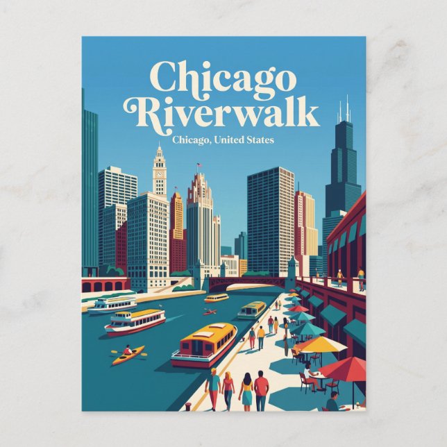 Chicago Riverwalk Illinois Postcard (Front)
