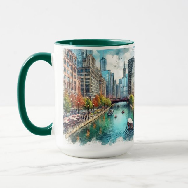 Chicago  Riverwalk Watercolor AIart Mug (Left)