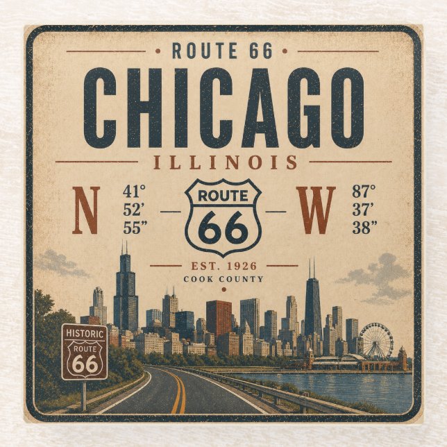 Chicago Route 66 Bar Coaster Art (Front)