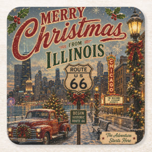Chicago Route 66 Christmas Table Accent Square Paper Coaster