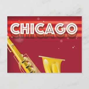 Chicago Saxophone travel poster print. Postcard
