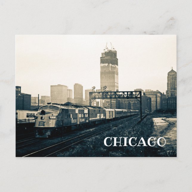 Chicago Sears  Tower Construction Train Photograph Postcard (Front)