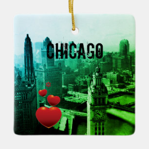 Chicago Skyline1930's from Above view Photograph Ceramic Ornament