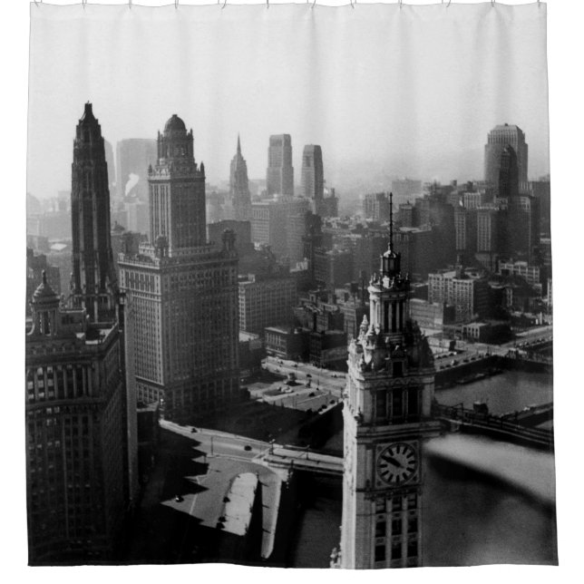 Chicago Skyline1930's from Above view Photograph Shower Curtain (Front)