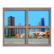 Chicago Skyline 4 Panel Wood Window Poster