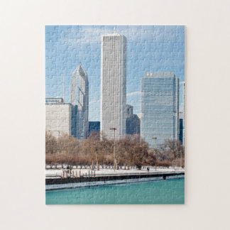 Chicago skyline across frozen Lake Michigan Jigsaw Puzzle