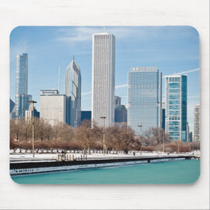 Chicago skyline across frozen Lake Michigan Mouse Mat