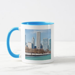 Chicago skyline across frozen Lake Michigan Mug