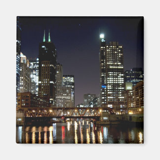 Chicago Skyline and Bridge at Night Magnet