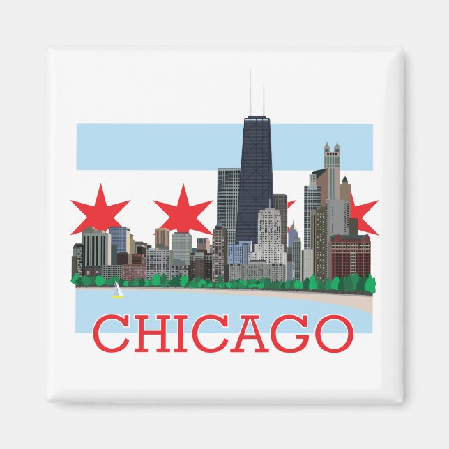 Chicago Skyline and City Flag Magnet (Front)