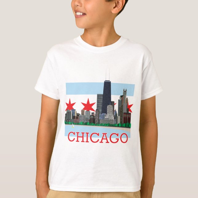 Chicago Skyline and City Flag T-Shirt (Front)