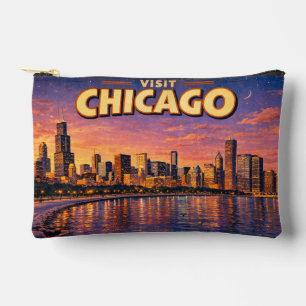Chicago skyline and Lake Michigan in the evening Accessory Pouch
