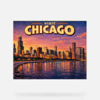 Chicago skyline and Lake Michigan in the evening