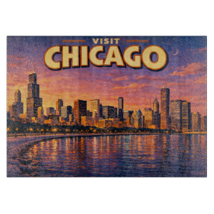 Chicago skyline and Lake Michigan in the evening Cutting Board