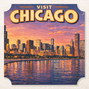 Chicago skyline and Lake Michigan in the evening Paper Coaster