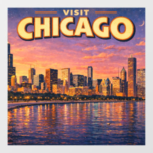 Chicago skyline and Lake Michigan in the evening Window Cling