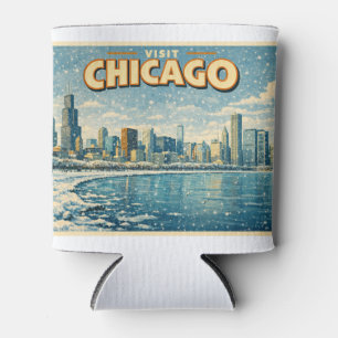 Chicago skyline and Lake Michigan in winter  Can Cooler