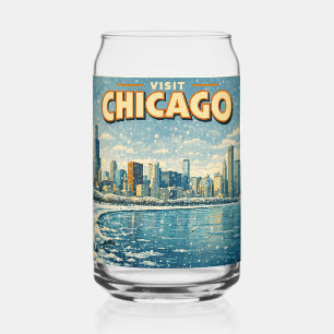 Chicago skyline and Lake Michigan in winter  Can Glass