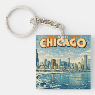 Chicago skyline and Lake Michigan in winter  Key Ring