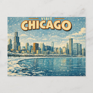Chicago skyline and Lake Michigan in winter  Postcard