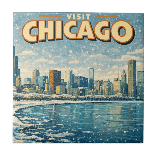 Chicago skyline and Lake Michigan in winter  Tile (Front)