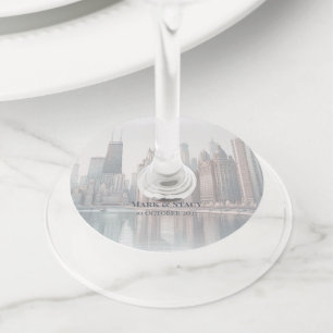 Chicago Skyline Architecture Watercolor Custom Wine Glass Tag