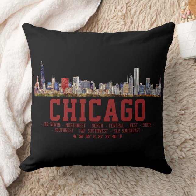 Chicago Skyline.  Area Names and Coordinates Cushion (Blanket)