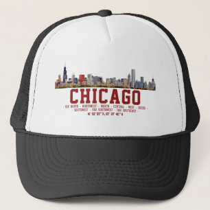 Chicago Skyline.  Area Names and Coordinates Trucker Hat
