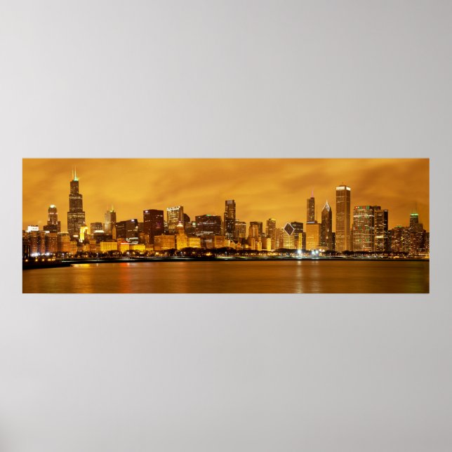 Chicago Skyline at Christmas Poster (Front)