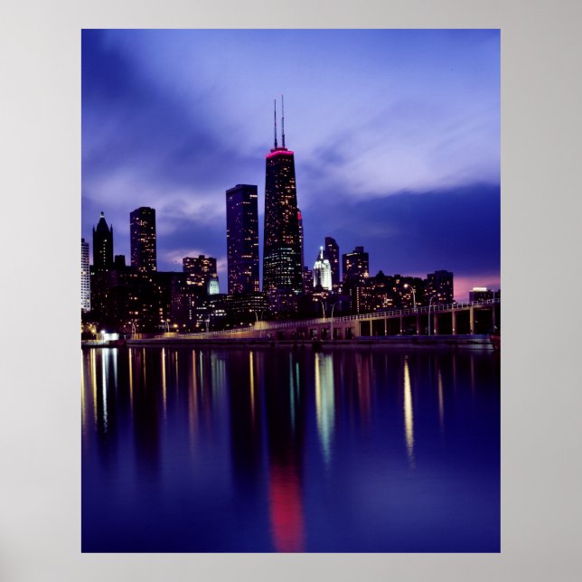Chicago skyline at dusk poster (Front)