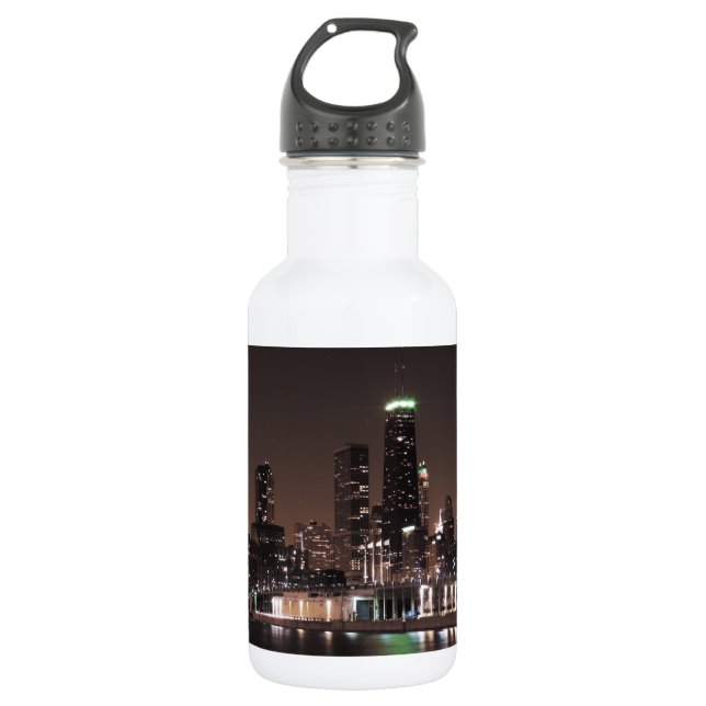 Chicago Skyline at Night 532 Ml Water Bottle (Front)